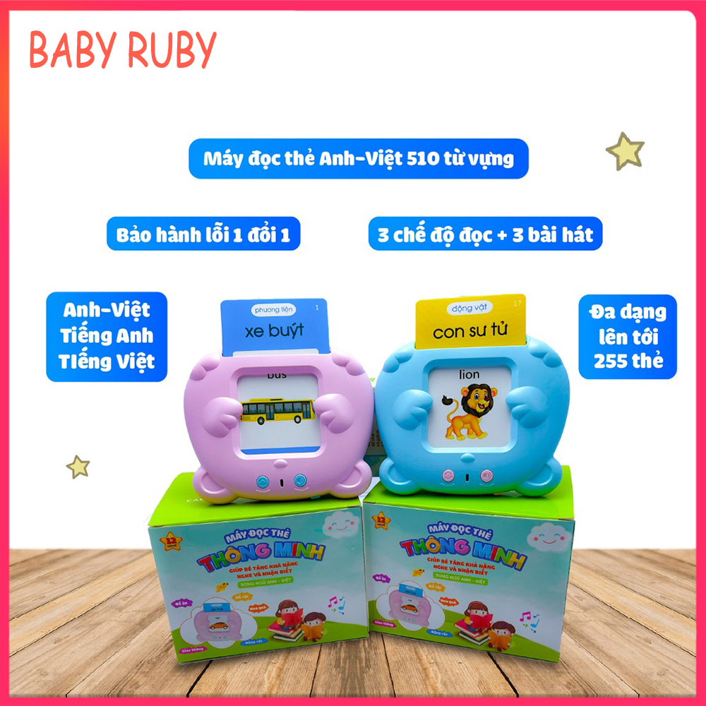 Máy Đọc Thẻ Tiếng Anh Cho Bé - 112 Thẻ 2 Mặt 224 Từ Vựng, Có Sạc Pin - Máy đọc thẻ thông minh, máy đọc thẻ flashcard, máy đọc thẻ tiếng anh flashcard, máy đọc thẻ cho bé, may doc the tieng anh - Baby Ruby