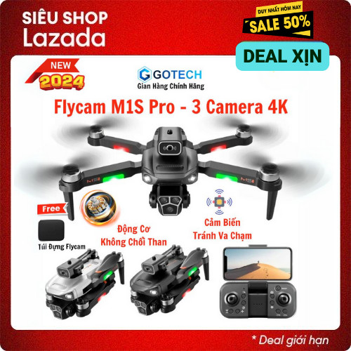 Flycam Mini Drone M1s Pro Có 3 Camera 4K, Động Cơ Không Chổi Than, Cảm Biến Chống Va Chạm, Nhào Lộn 360