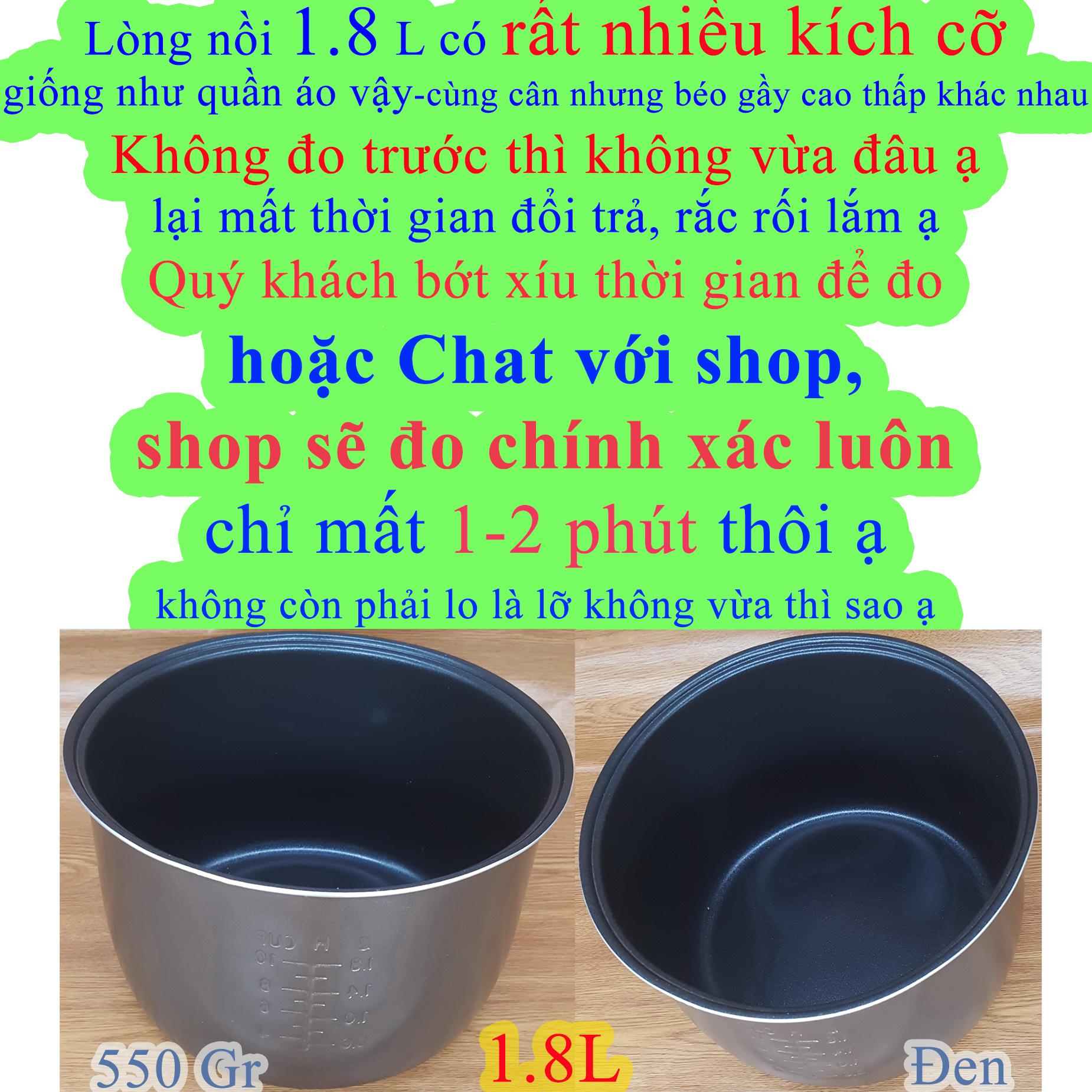 Lòng nồi cơm điện 1.8 L (Ruột nồi cơm điện 1.8 L, Lõi nồi cơm điện 1.8 L) nặng 550 gr màu Đen