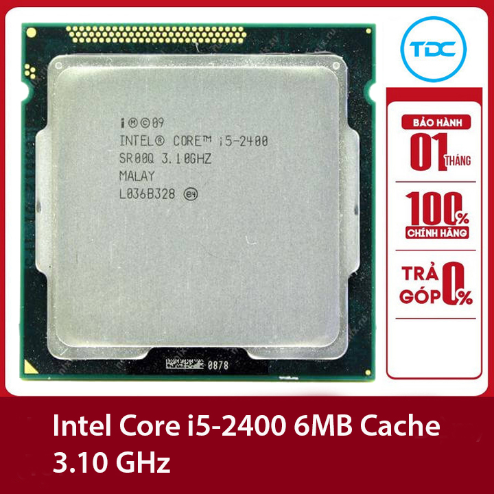Bộ vi xử lý cpu intel core i5 2400 6m bộ nhớ đệm, tối đa 3,40 ghz. bảo hành 1 tháng.