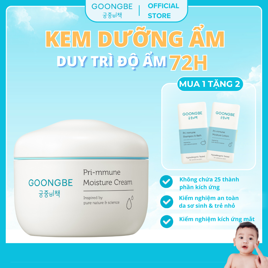 Kem Dưỡng Ẩm, Kem Nẻ GOONGBE Cấp Ẩm Sâu 72h Primmune Moisture Cream Dành Cho Bé & Da Nhạy Cảm 180ml