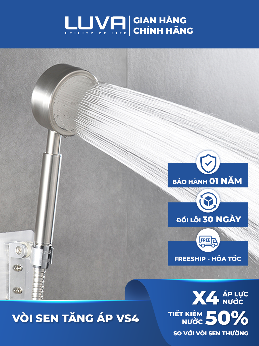 Vòi sen tăng áp, bát sen tắm luva vs4, bảo hành 1 năm, đổi lỗi 100 ngày, tăng 400% áp lực nước, nhôm đúc cao cấp, lõi đồng