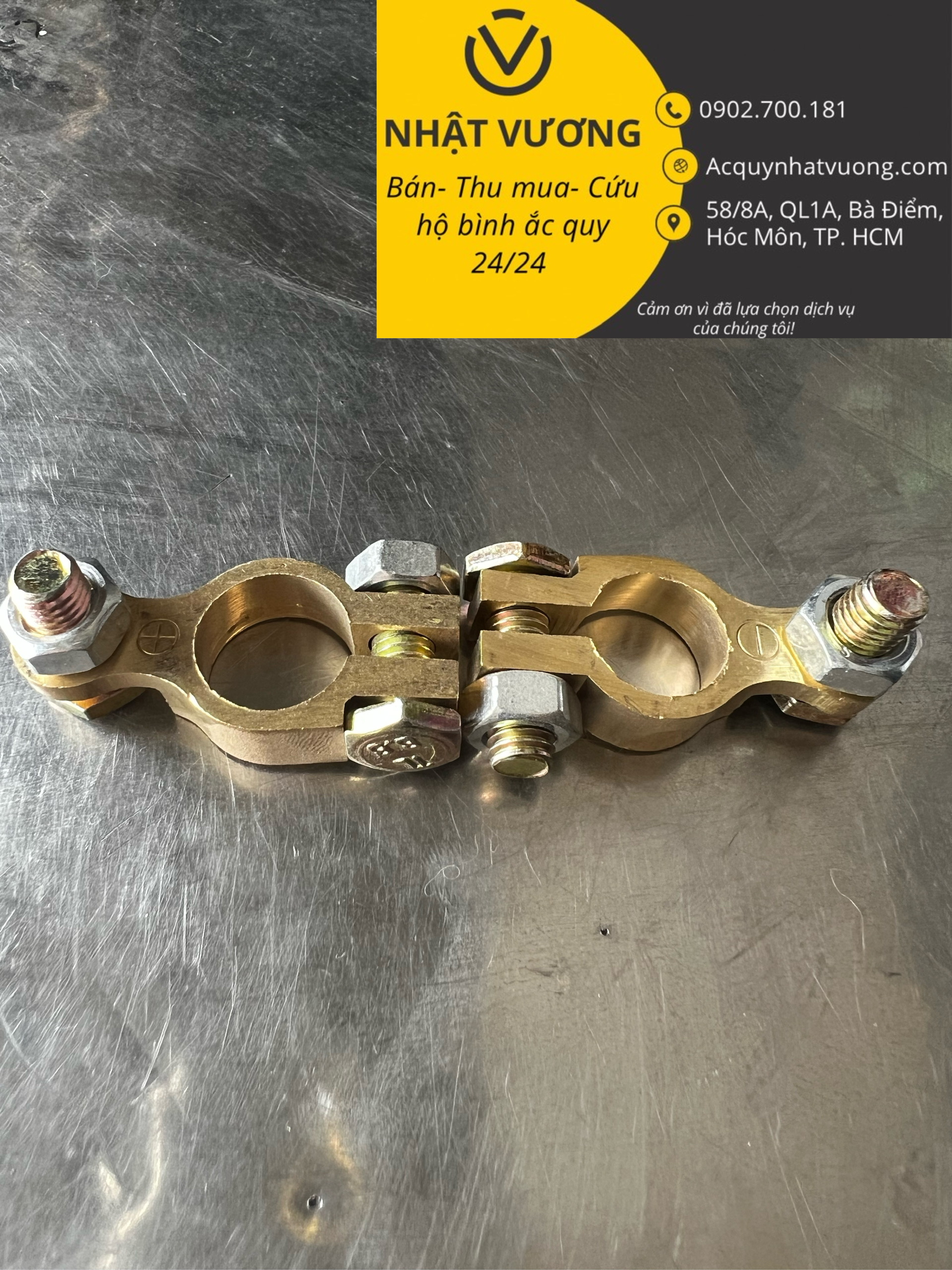 Cọc bình ắc quy đầu bọp bằng đồng thau tròn nhỏ - phi 14 - 1 cặp