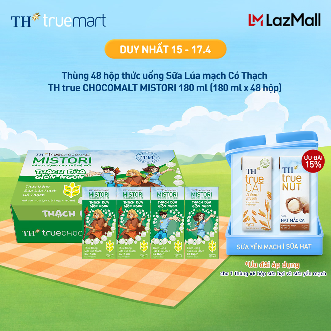 Thùng 48 hộp thức uống Sữa Lúa mạch Có Thạch TH true CHOCOMALT MISTORI 180 ml (180 ml x 48)