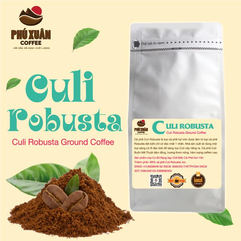 Cà phê rang xay, cà phê bột Culi Robusta Phú Xuân Coffee - gói 500gr cafe rang xay buôn ma thuột gu đậm đắng dùng pha phin