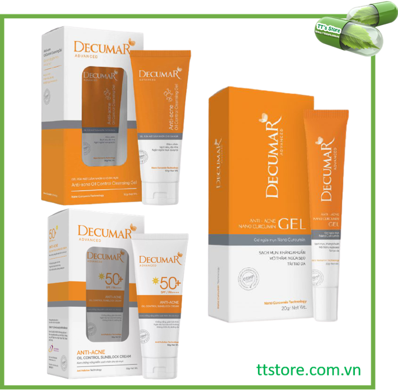[HCM][NEW] Combo DECUMAR ADVANCED [Gel ngừa mụn gel rửa mặt kiềm nhờn kem chống nắng] (Decuma advance)