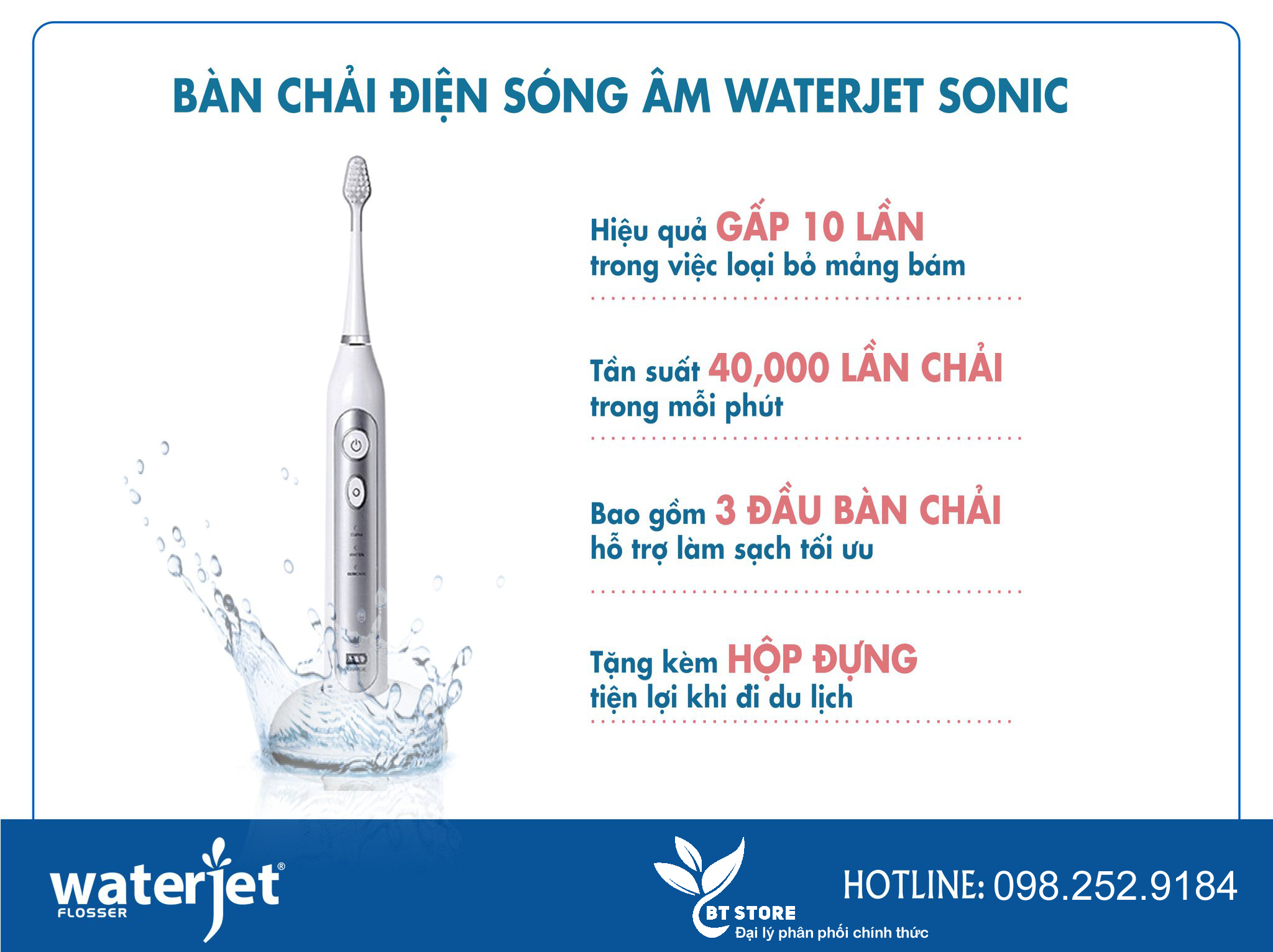 (BH CHÍNH HÃNG 12 THÁNG) BÀN CHẢI ĐIỆN SÓNG ÂM WATERJET TOOTHBRUSH SONIC