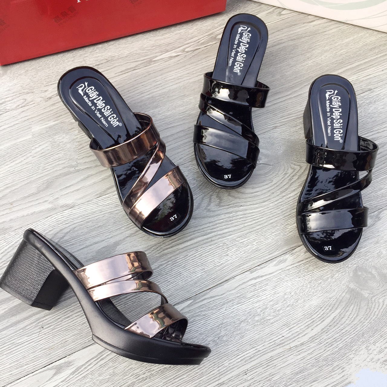 (Size 36-41) - Dép cho mẹ quai chéo da bóng đế vuông cao 5p - Dép cao gót đế vuông - Dép cho trung niên