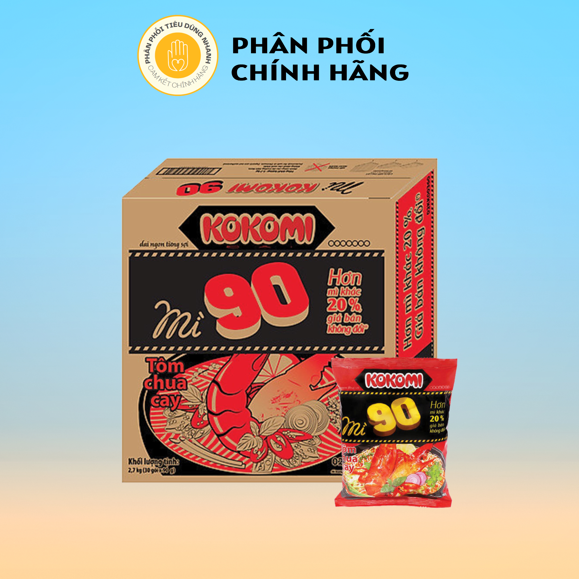 Thùng 30 gói mì ăn liền kokomi 90gam tôm chua cay 90g