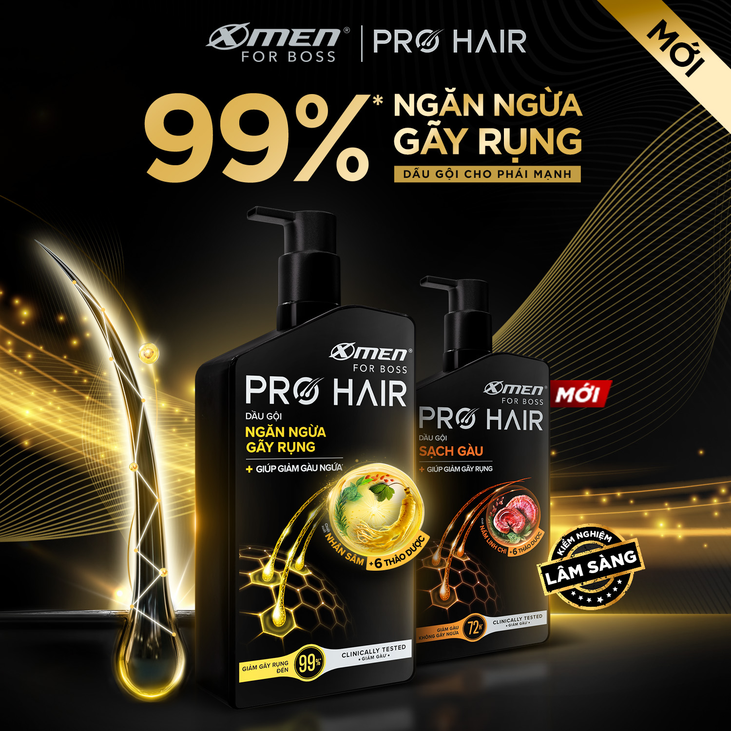 [MỚI] Dầu gội thảo dược Xmen for Boss Pro Hair Ngăn gãy rụng tóc/Sạch Gàu 350g - Chiết xuất Nhân sâm Nấm linh chi & 6 loại thảo dược