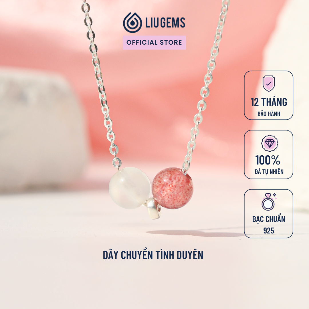 Dây Chuyền Bạc Nữ 2 Hạt Liugems Đá Phong Thuỷ Trẻ Trung, Năng Động DC02