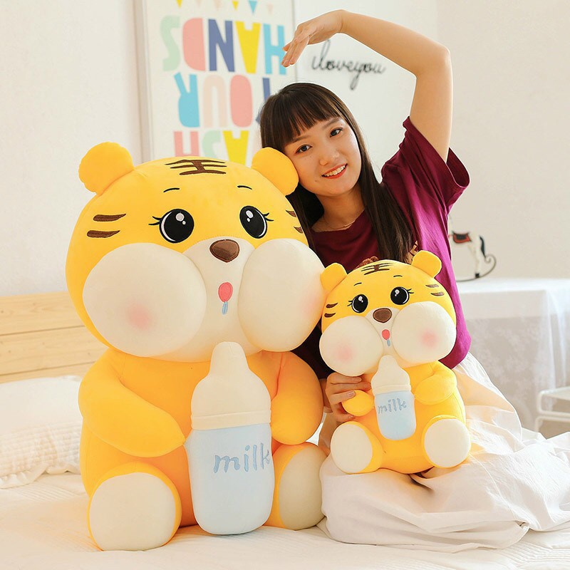 Thú bông bé hổ hàng loại 1, Gấu bông hổ ôm bình sữa siêu mềm, siêu mịn, siêu cute, hàng xịn xò