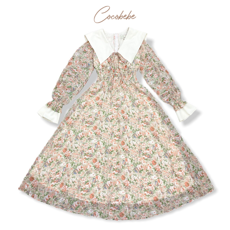 Đầm Hoa Tay Dài Cổ Điển M3041 Cocobebe