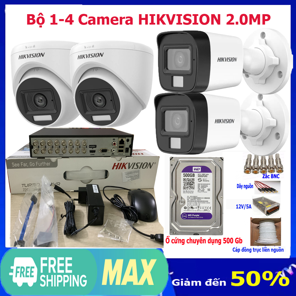 Bộ Camera giám sát hikvision 2.0Mb full phụ kiện  H02 chính hãng hikvision  quý khách có thể tùy chọn mua bộ 1 - 4 cam cắm là chạy H2