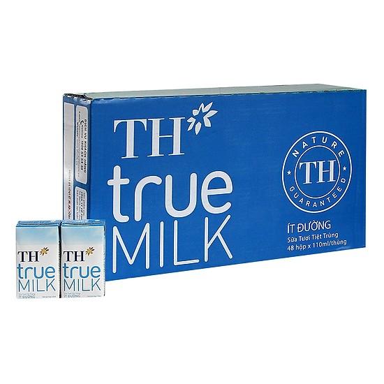 Thùng 48 hộp sữa TH true milk ít đường 110ml