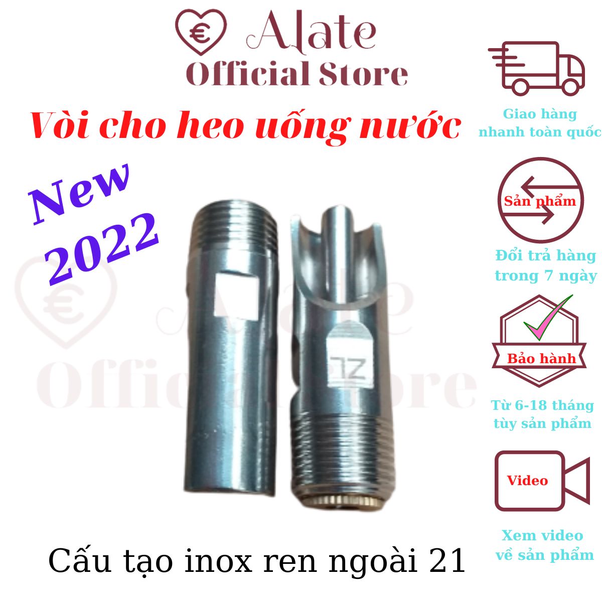 Vòi dùng cho heo lợn uống nước tự động bằng inox, lõi đồng, ren ngoài 21 hàng nhập khẩu chất lượng tốt, bộ 5 cái, phù hợp cho trang chại, và gia đình, giúp tiết kiệm nước Alate store