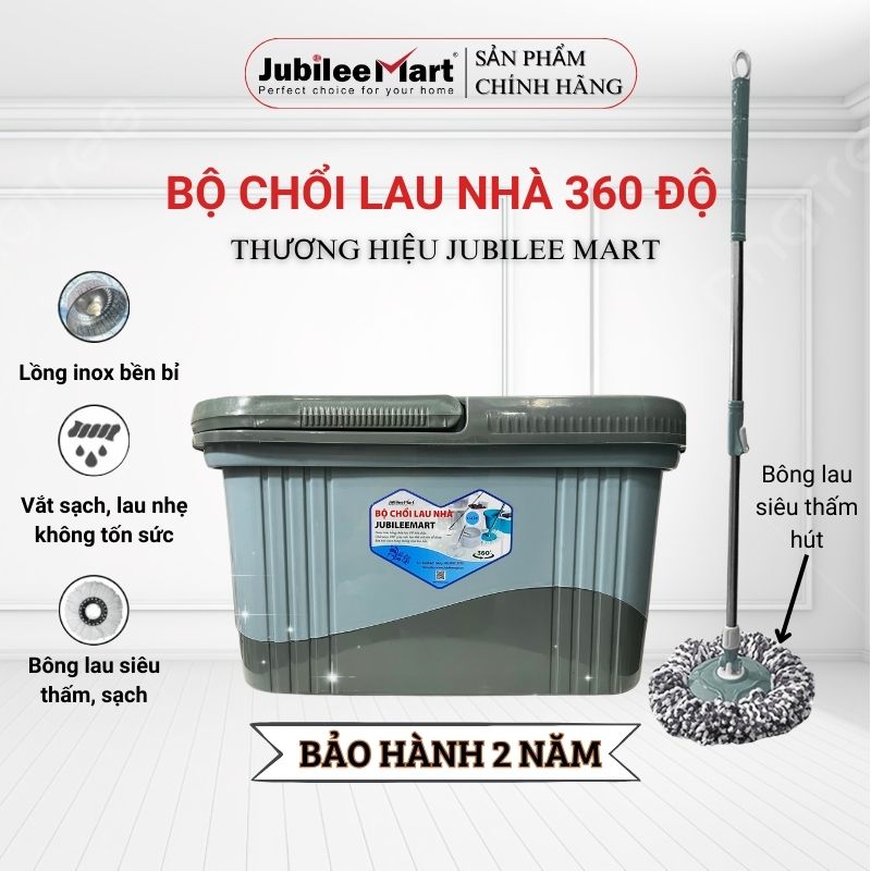 SIÊU SALE- Chổi lau nhà thông minh Jubilee Mart, Bộ lau nhà 360 độ lồng Inox với công nghệ thông minh tự vắt khô, lau sạch nhanh- Bông Lau Ngẫu Nhiên