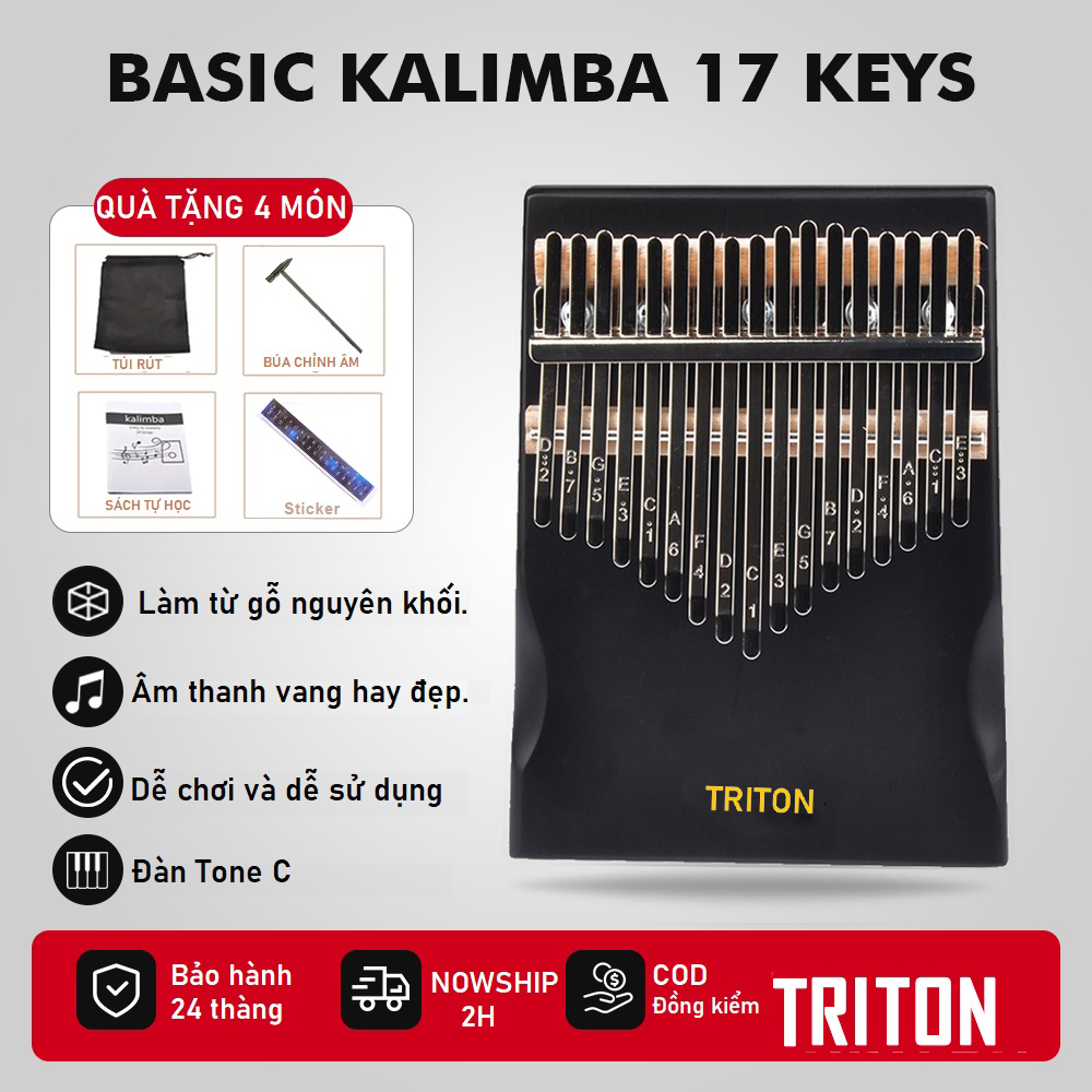 Đàn Kalimba TRITON H605 -17 Phím Cơ Bản Gỗ Nguyên Khối - Thump Piano Acoustic Finger