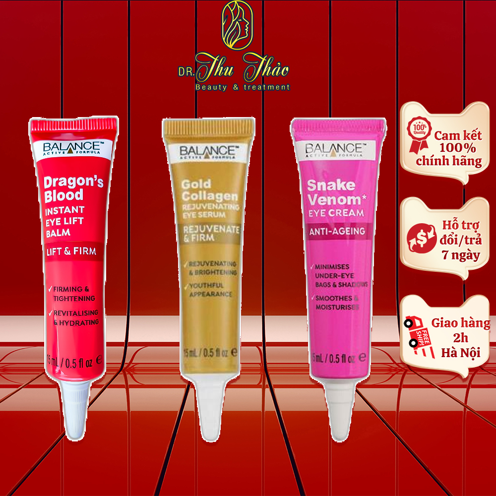 Kem Mắt Balance Nọc Rắn, Máu Rồng, Gold Collagen dưỡng ẩm, giảm nhăn, giảm thâm mắt 15ml