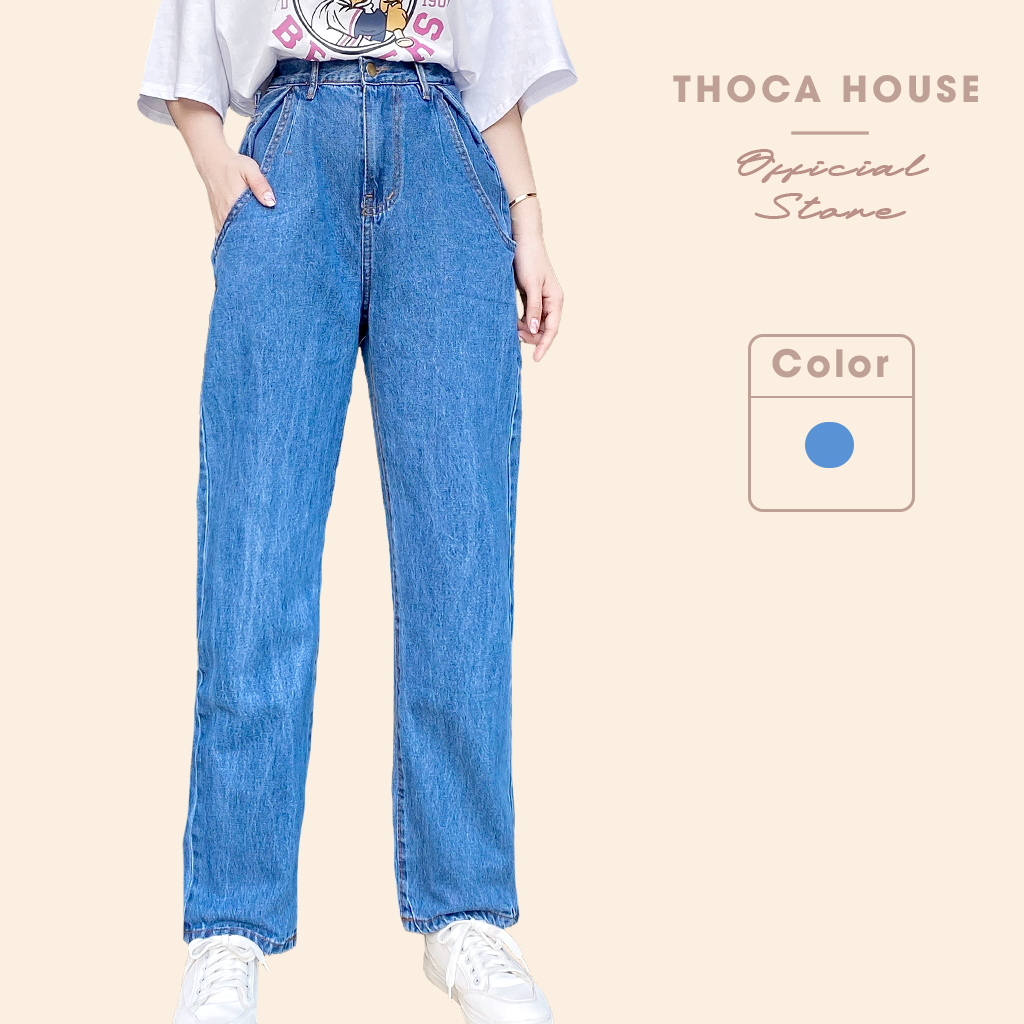 Quần baggy jeans nữ ống suông túi bầu kiểu 048 THOCA HOUSE năng động trẻ trung, dễ phối trang phục đi làm, đi chơi