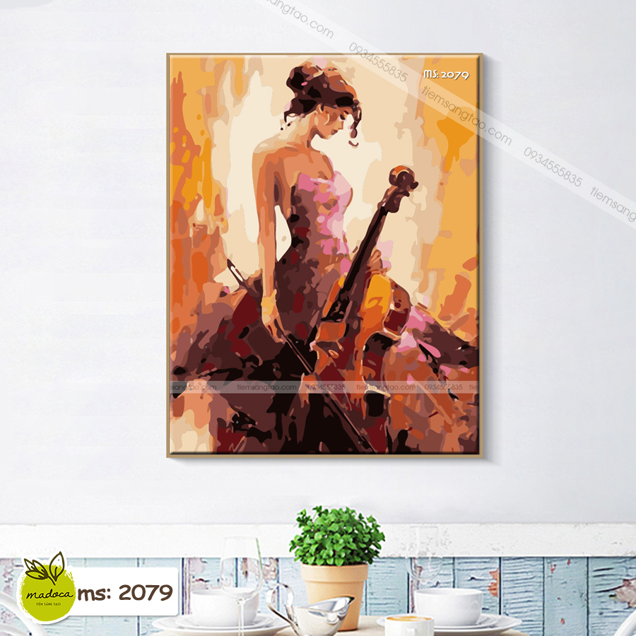 Tranh tô màu theo số cô gái vĩ cầm t2079