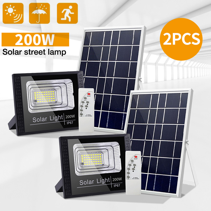Đèn pha led 200w ánh sáng trắng - đèn led siêu sáng dùng năng lượng mặt trời tích hợp cảm biến chuyển động, chống thấm nước, thích hợp chiếu sáng sân vườn