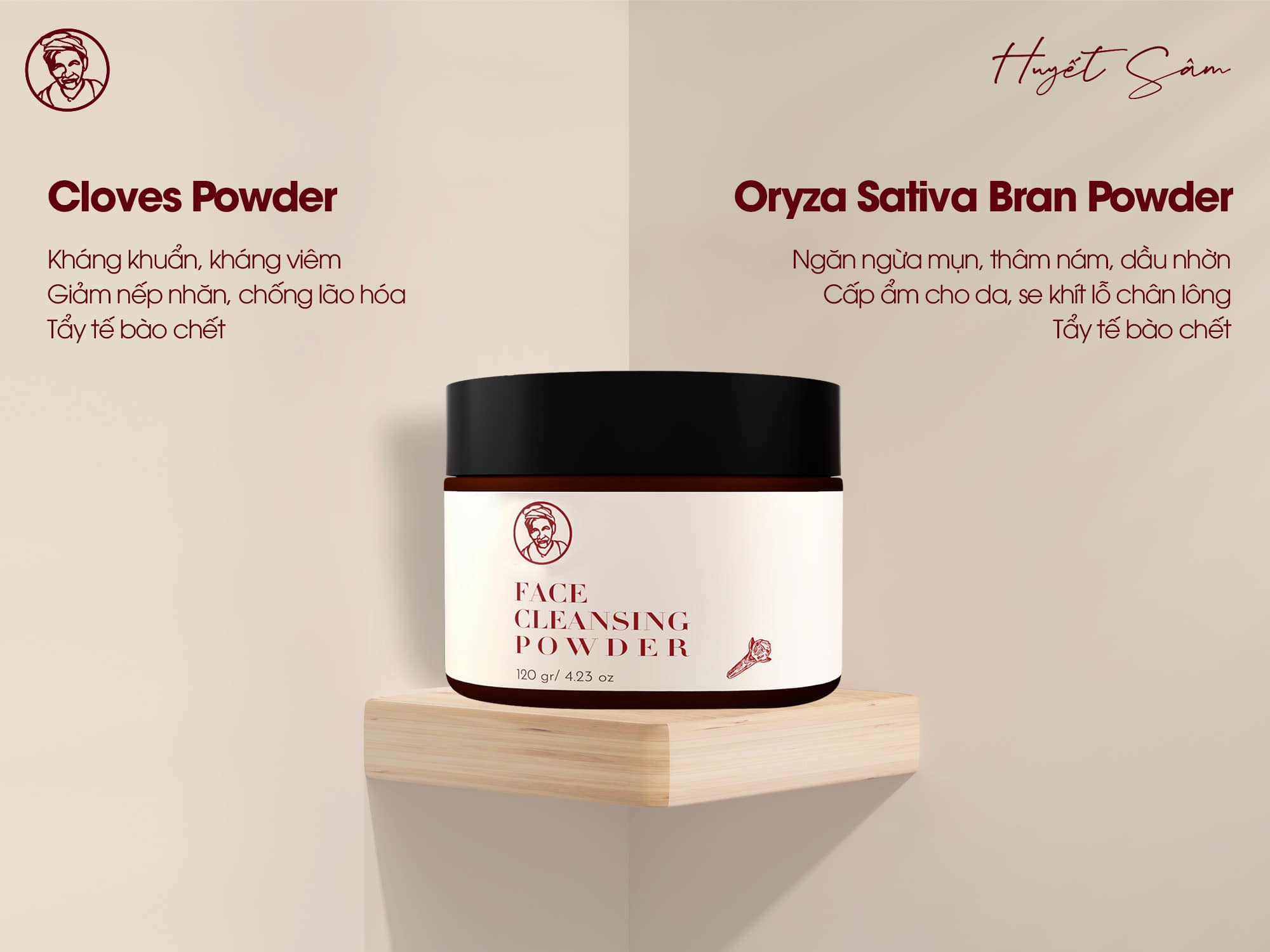 Bột rửa mặt đinh hương bà lão - face cleansing powder 120g mẫu mới