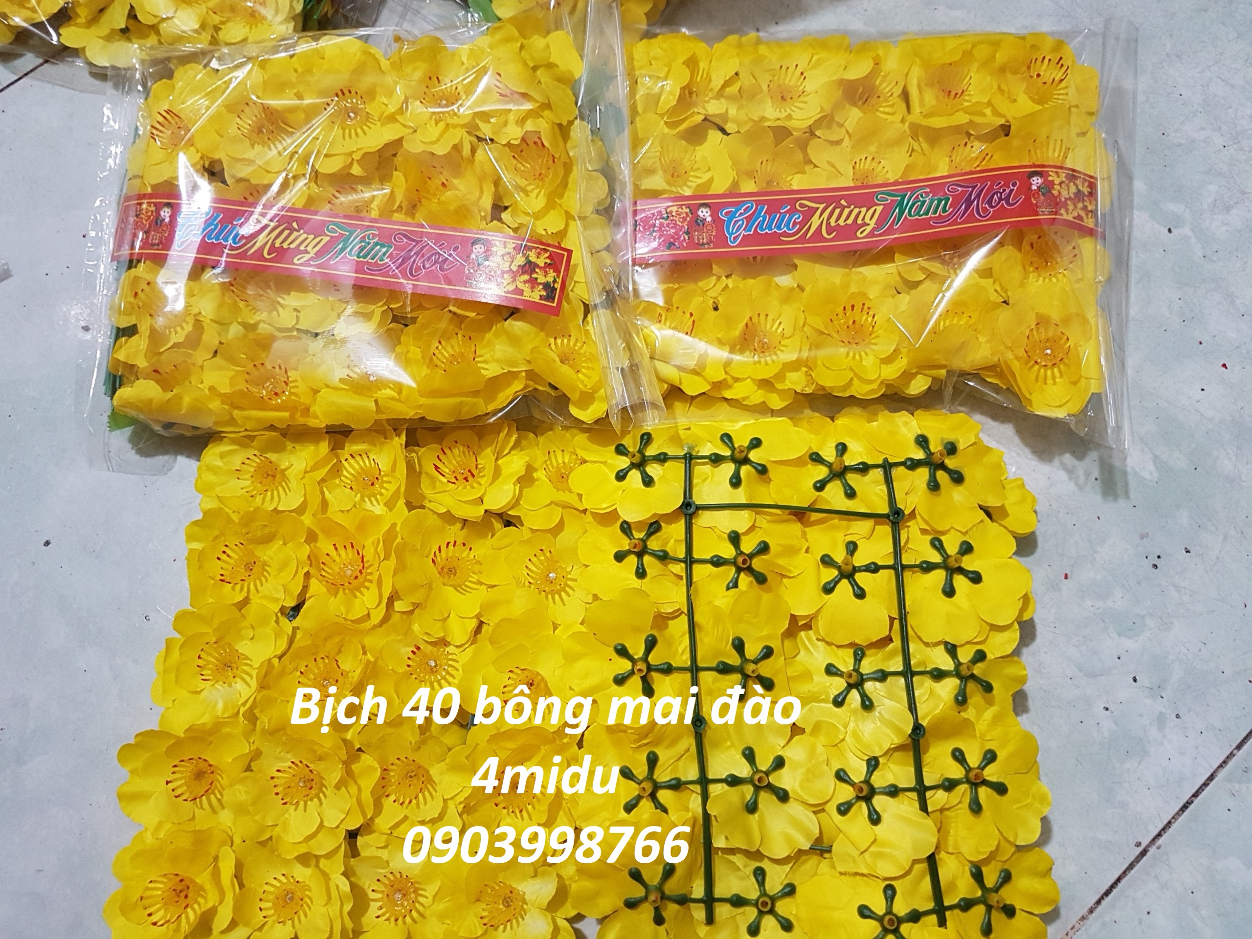 Gía sỉ Bịch 40 bông mai, bông đào có lá kẽm kèm, sét 20-50 bịch trang trí Tết