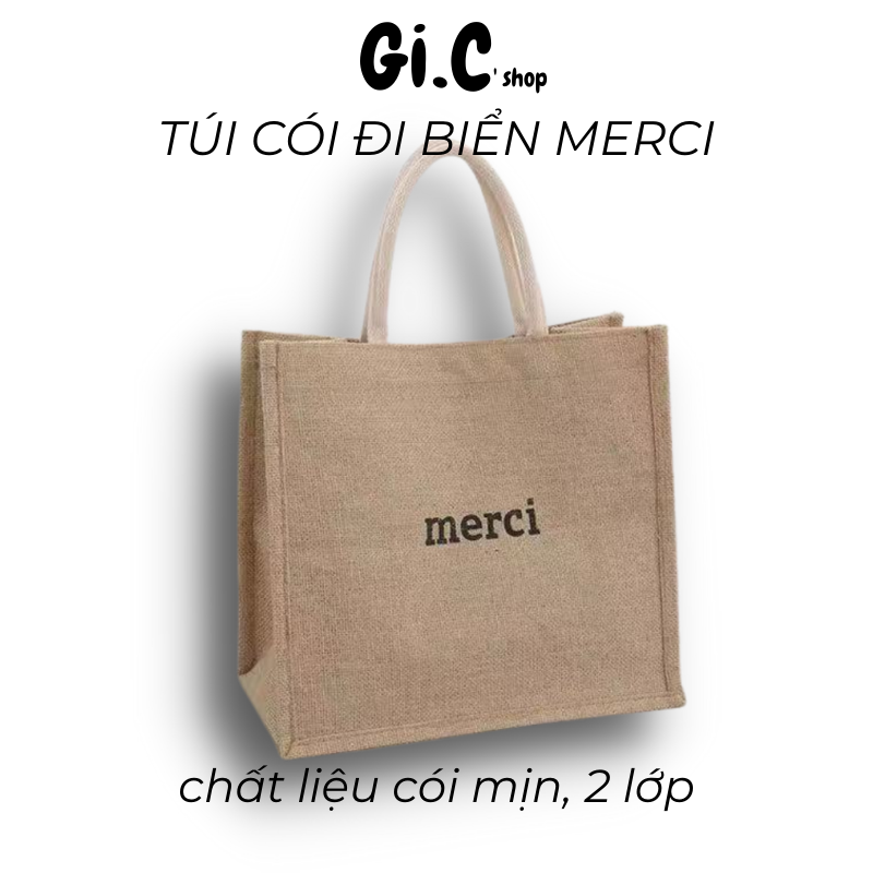 Túi cói đi biển - túi cói merci