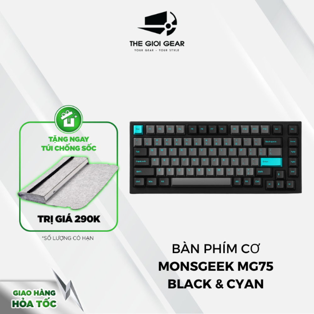 Bàn phím cơ MonsGeek MG75 Black & Cyan (White LED - AKKO Switch V3 - Layout 75%) - Hàng Chính Hãng