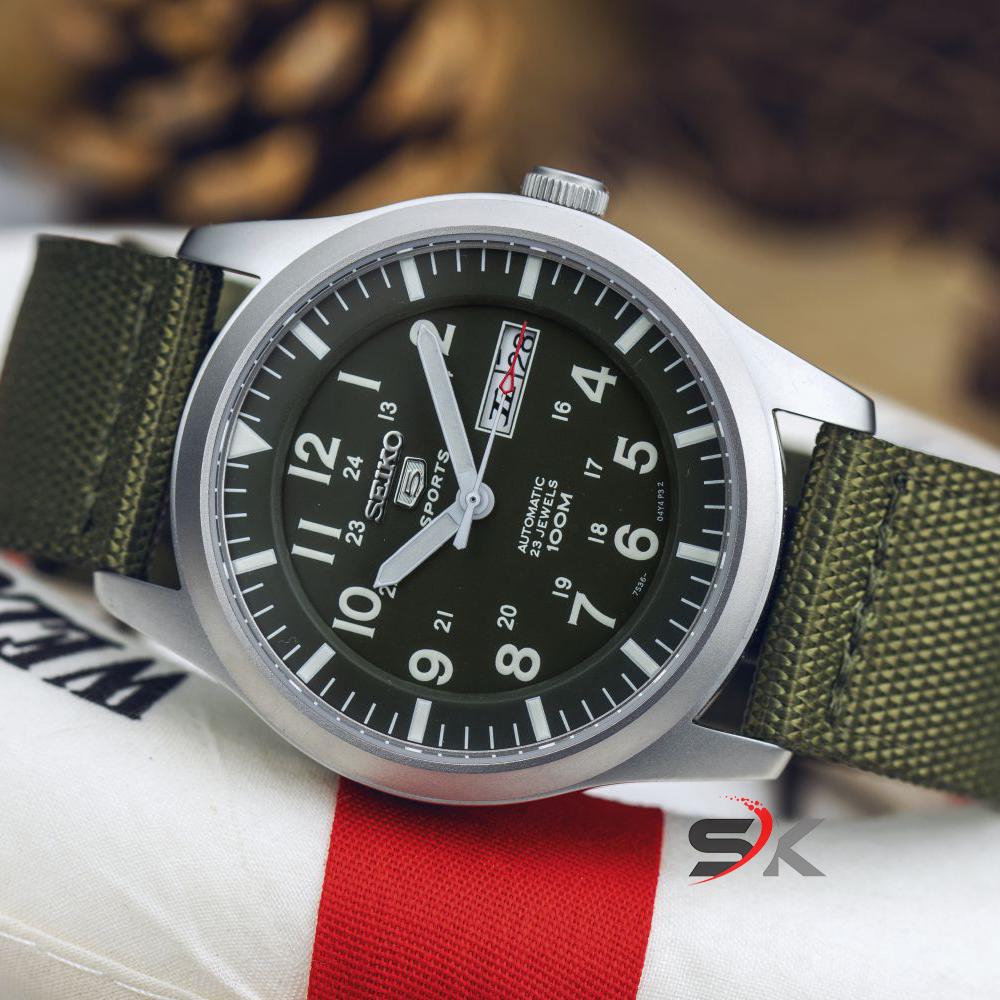 (Có Video)Đồng Hồ Cơ Nam Seiko 5 Quân Đội Cao Cấp Automatic SNZG09J