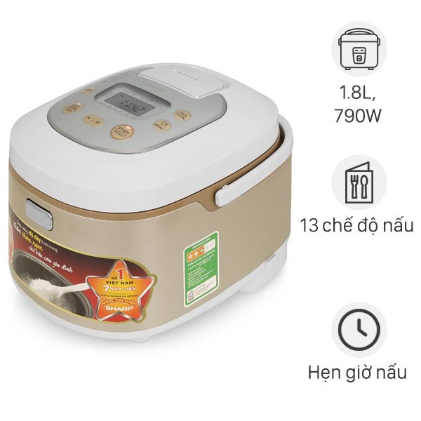 Nồi cơm điện tử Sharp 1.8 lít KS-TH18-Chính Hãng 100%-Công suất 790 W Lòng nồi dày 4.2 mm phủ chống dính-Hẹn giờ nấu-Bảo Hành 12 Tháng