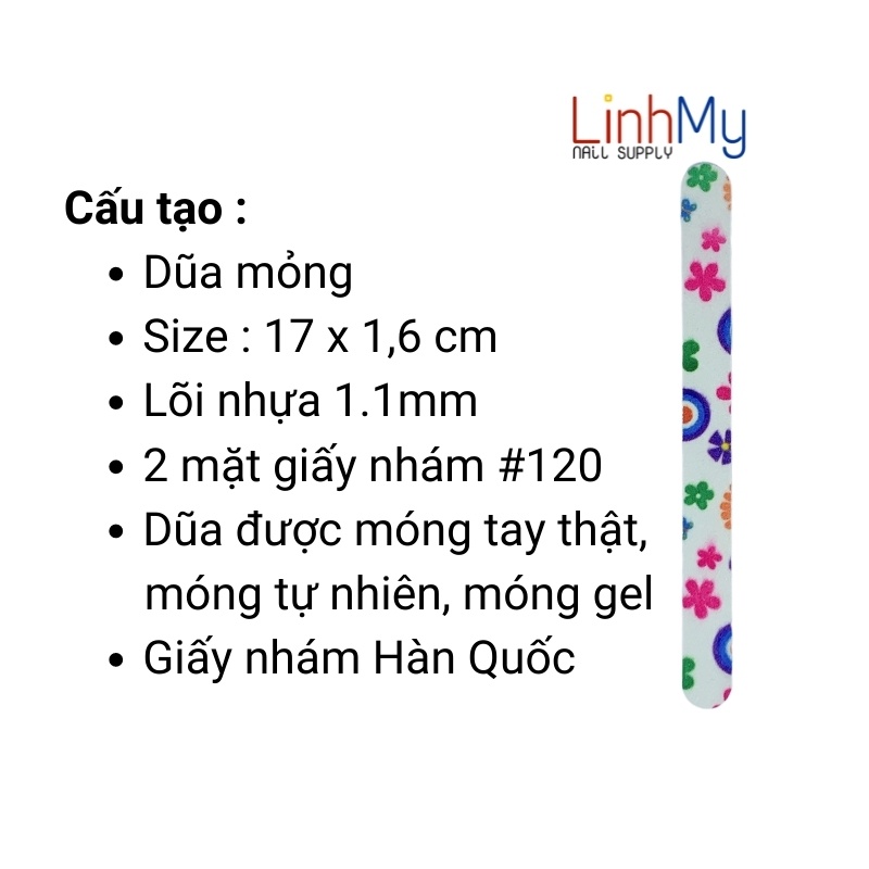 10 cây dũa móng tay móng tự nhiên loại mỏng in bông nhám 120