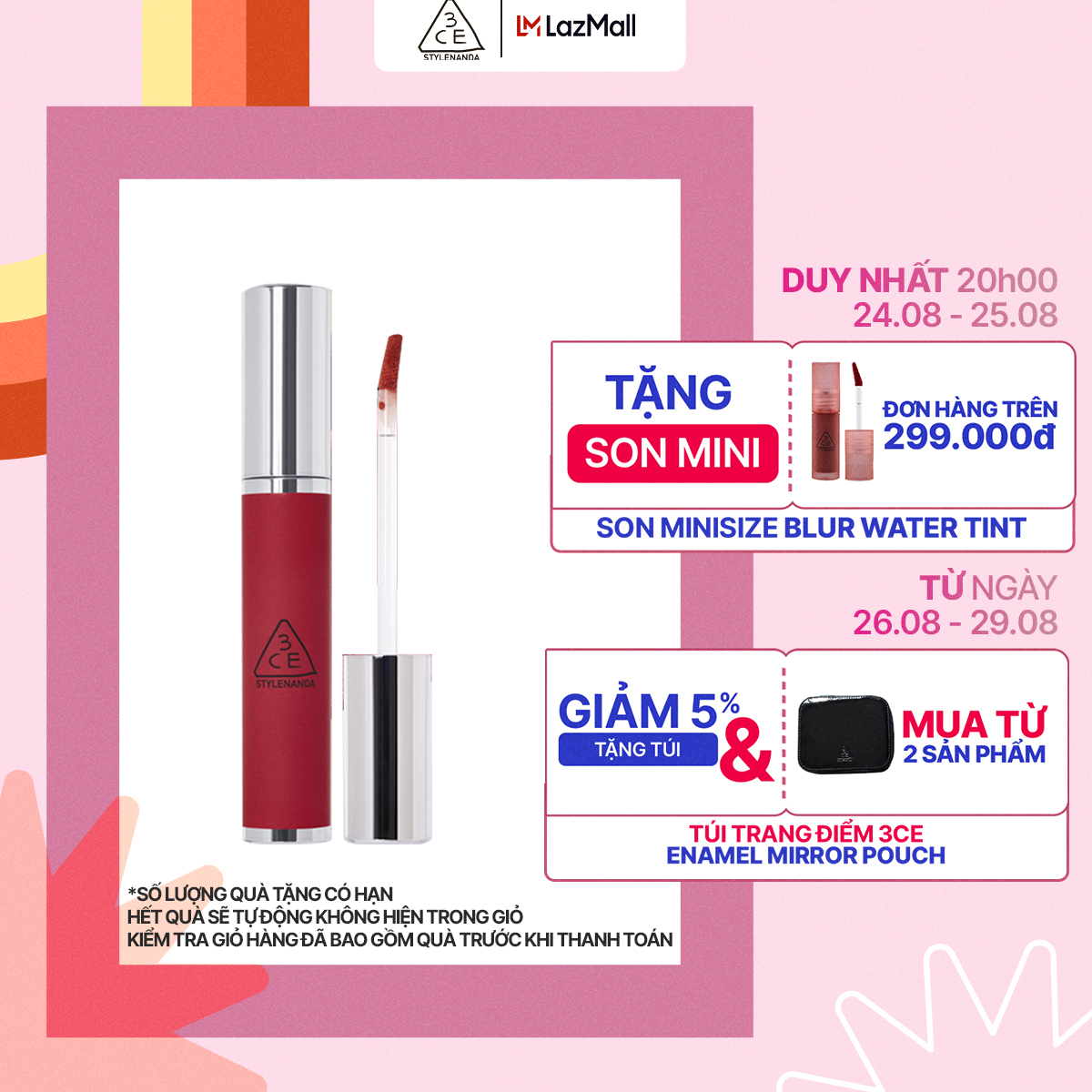 Son kem 3ce hazy lip clay 4g siêu lì mịn môi