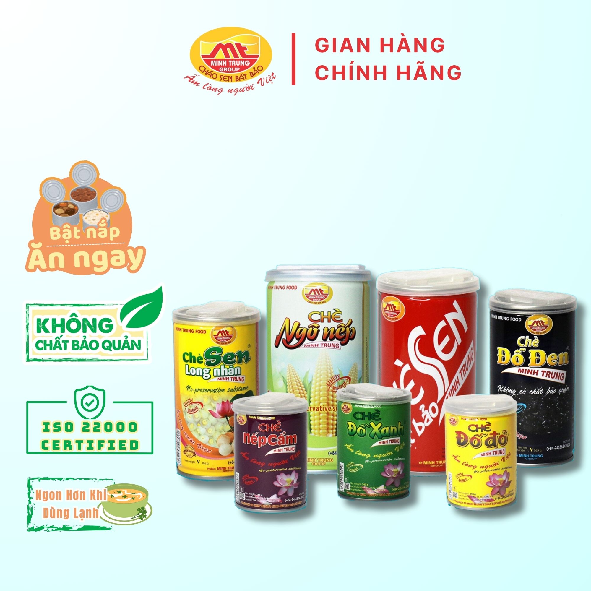 Chè ăn liền Minh Trung các vị không chất bảo quản combo 3 lon