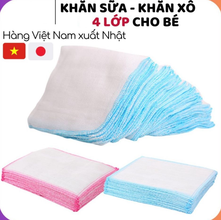 Khăn sữa trắng trơn viền màu xô 4 lớp, gạc mềm siêu thấm hút dành cho bé, KT 25x25cm