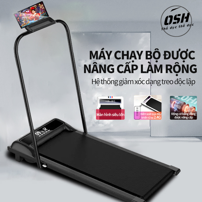 Máy chạy bộ đế bằng đa năng Nâng cấp mới Máy chạy dành cho gia đình phòng tập GYM chuyên có thể gấp gọn không tiếng ồn cho hộ gia đình,yên tĩnh chống xóc chống rung - Bảo hành