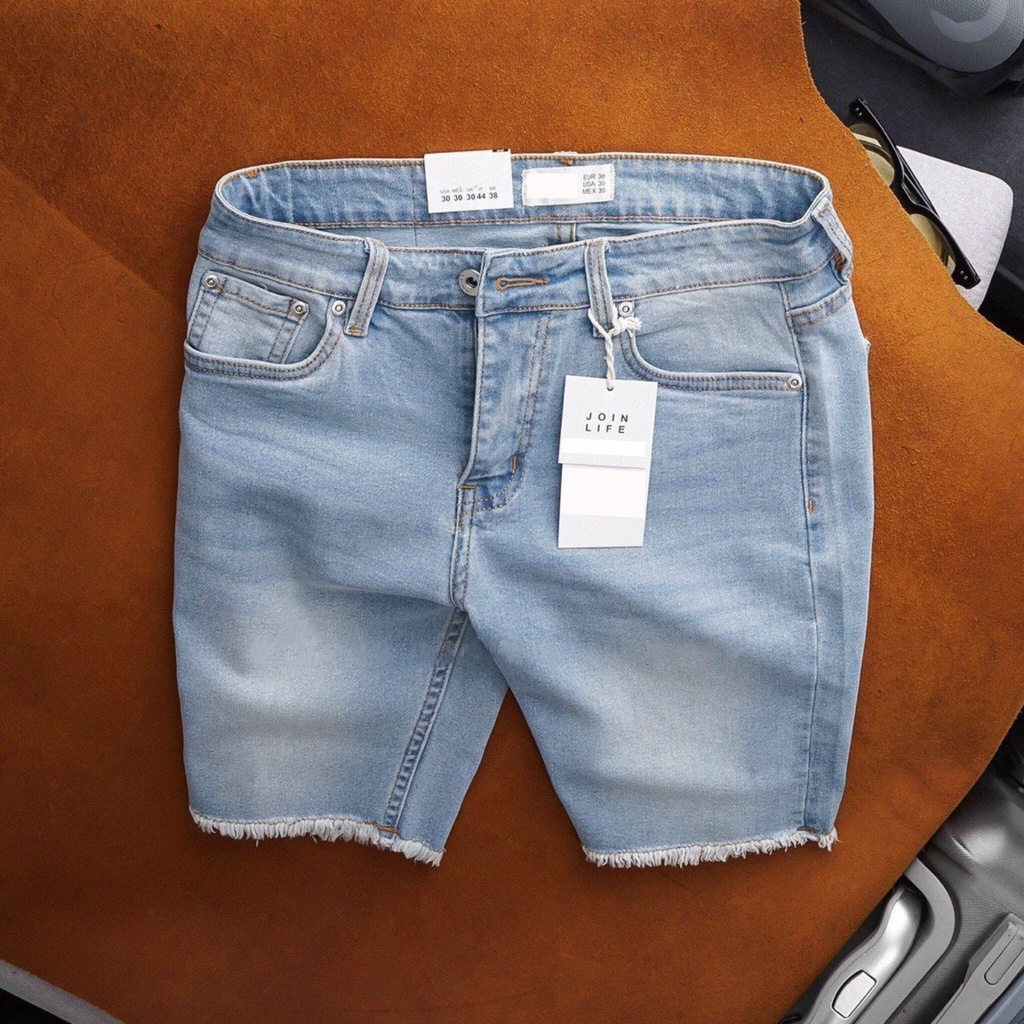 Quần jean short cao cấp xanh nhạt trơn không lai beacon denim form slimfit mã jscc053