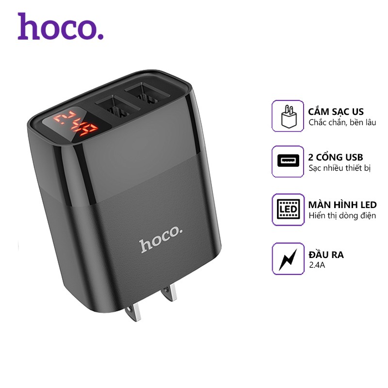 Bộ sạc hoco-adapter sạc 2.4a-cốc sạc nhanh,cóc sạc nhanh 20w 2.4a hoco c86 2 cổng usb màn hình led - dành cho mọi thiết bị.
