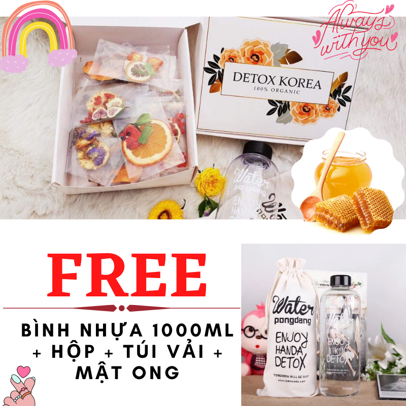 [HCM]SET 30 gói Trà hoa quả sấy khô DETOX KOREA - TẶNG bình nhựa 1000mL hộp túi vải mật ong
