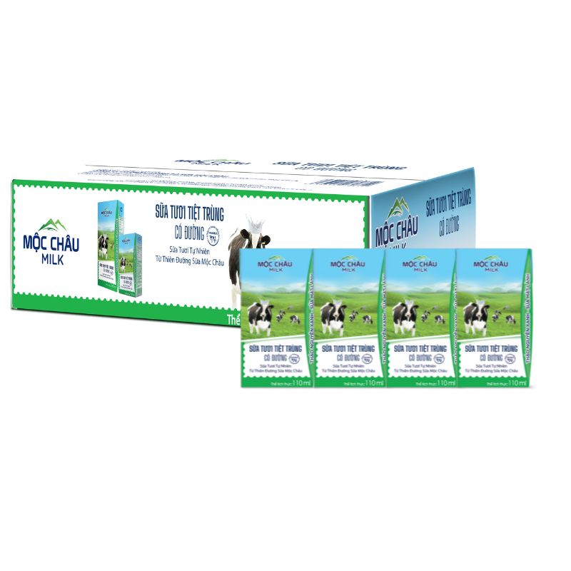 Thùng 48 hộp Sữa tươi tiệt trùng có đường 110ml Mộc Châu Milk
