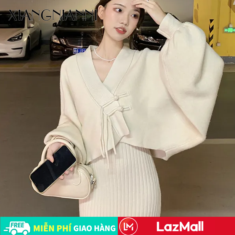 XIANG NIAN NI Bộ Đồ Cho Nữ Áo Cardigan Dệt Kim Dài Tay Nhẹ Nhàng Kiểu Pháp Váy Hai Dây Thời Trang Mới Mùa Thu 2022 Cho Nữ