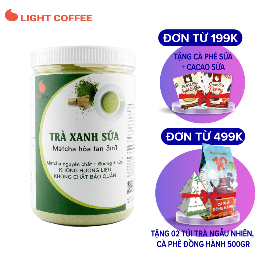 Bột trà xanh sữa 3in1, sử dụng matcha Nhật, mùi vị tự nhiên, không hương liệu Light Tea - Hũ 550gr