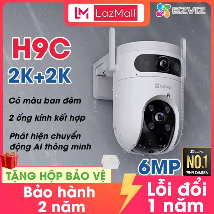 Giảm 100K + MUA 1 TẶNG 1 QUÀ + Camera EZVIZ H9C ngoài trời 6mp có ống kính góc rộng 3mp và ống kính xoay 360 độ 3mp, ban đêm có màu ,âm thanh 2 chiều