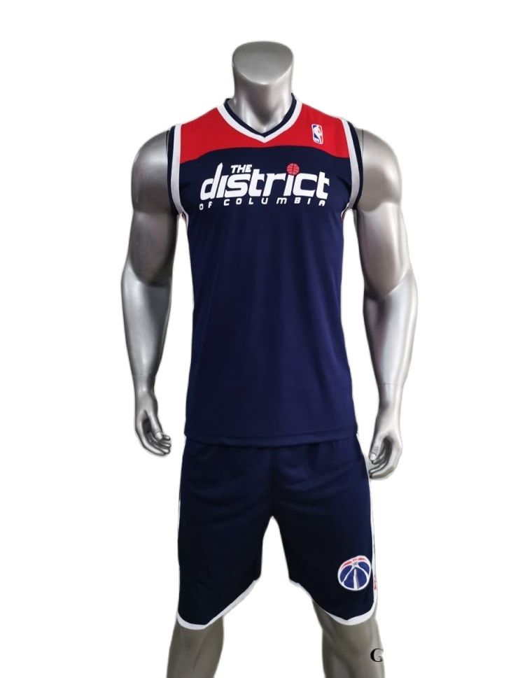 Bộ Quần Áo Bóng Rổ Washington Wizards The District Of Columbia Màu Xanh Đậm Vải Thun Mè Cao Cấp