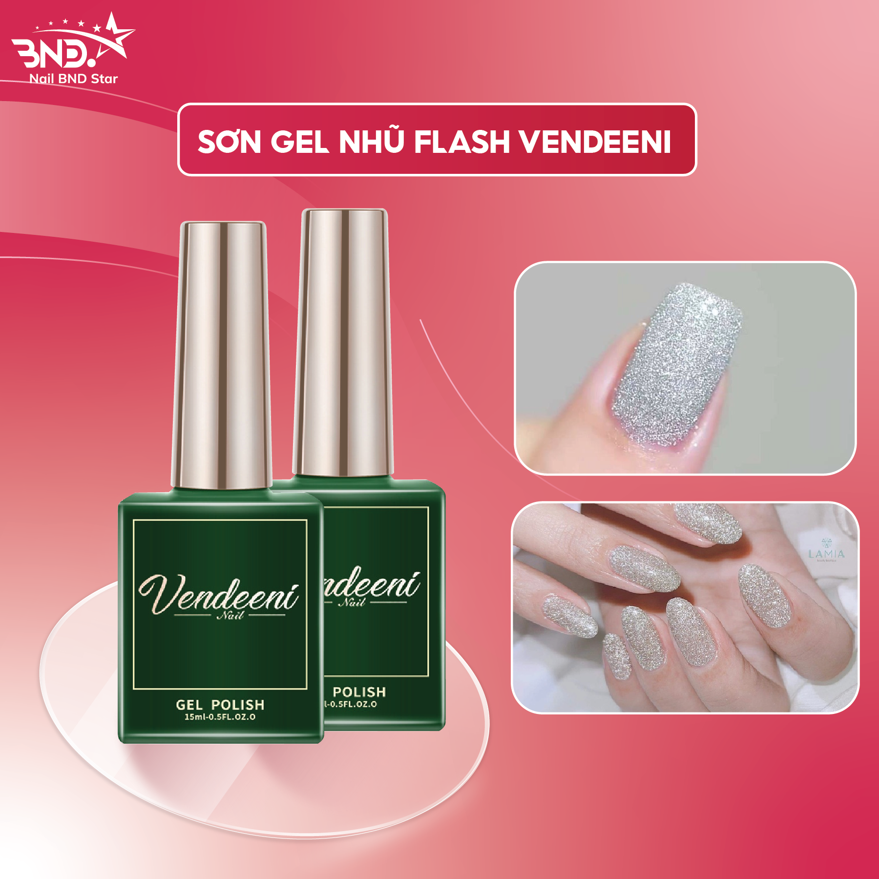  Sơn gel nhũ flash Vendeeni lên màu chuẩn - Sơn móng tay gel màu nhũ kim tuyến rất sáng  lẻ chai  NailBND 
