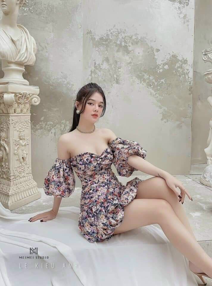 Đầm trễ vai cúp ngực, cổ vuông tay bồng sang trọng thích hợp đi chơi dạo phố vvvv....