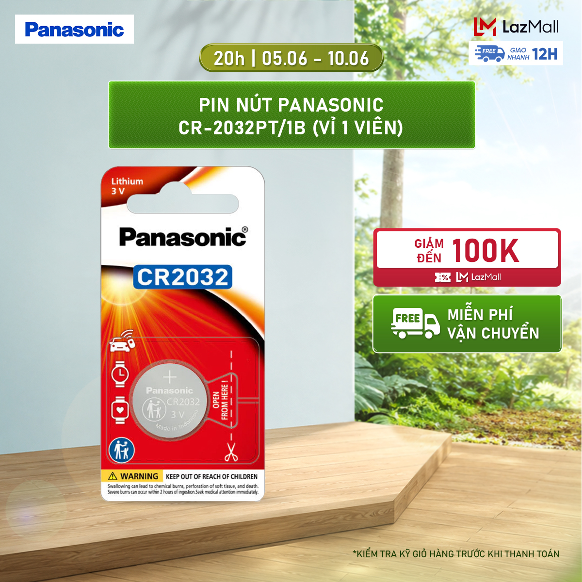 Vỉ 1 viên Pin nút Panasonic CR-2032PT/1B – Hàng Chính Hãng