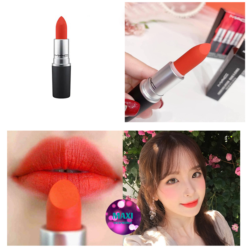Son mac powder kiss màu 303 style shocked – đỏ cam