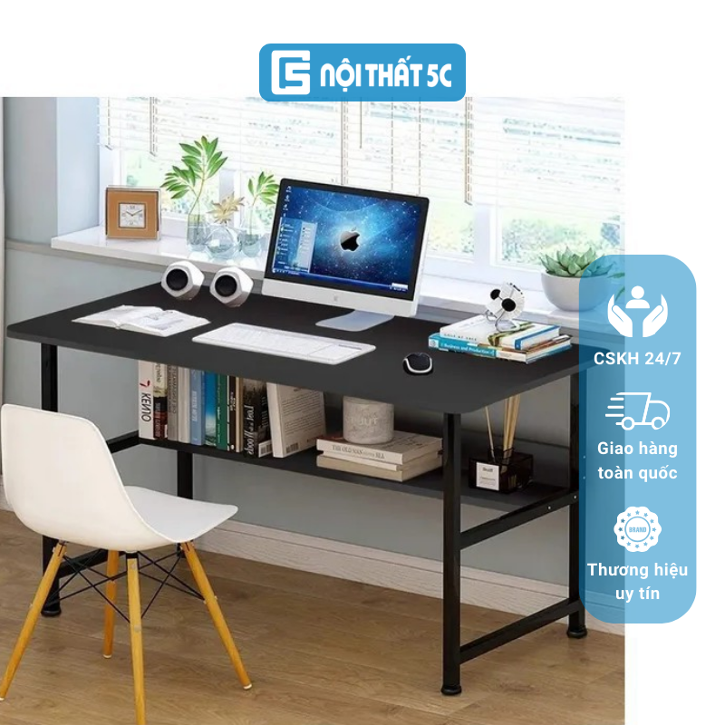 Bàn làm việc, bàn học kích thước 1m 1m2 có kệ lửng để đồ, bàn học để máy tính mặt gỗ MDF dày dặn chống xước chống ẩm
